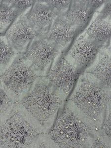 Blue &AMP; Grey Floral Diamond Sequin Embroidered Silk Fabric