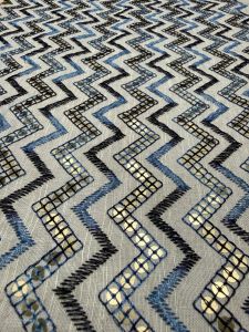 Blue Zigzag Gold Sequin Embroidered Royal Silk Fabric