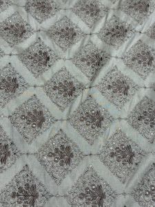 Brown &AMP; Grey Floral Diamond Sequin Embroidered Silk Fabric