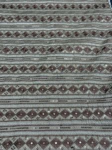 Brown &AMP; Grey Stripe Diamond Sequin Embroidered Silk Fabric