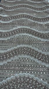 Brown Wave Sequin Embroidered Silk Fabric