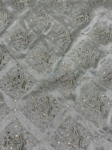 Green &AMP; Grey Floral Diamond Sequin Embroidered Silk Fabric