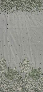 Green Floral Mirror &AMP; Sequin Embroidered Royal Silk Fabric