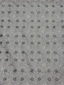 Grey &AMP; Green Floral Sequin Embroidered Royal Silk Fabric