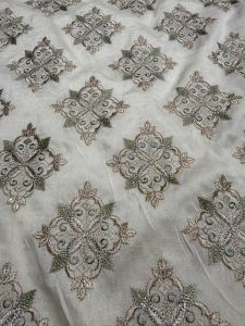 Grey Designer Motif Zari-Sequin Embroidered Barfi Fabric