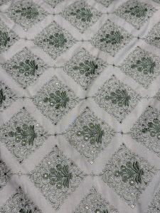 Grey Floral Diamond Sequin Embroidered Silk Fabric