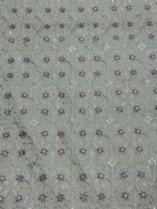 Grey Floral Embroidered Royal Silk Fabric