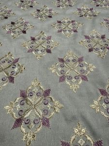 Grey &AMP; Purple Zari-Sequin Motif Embroidered Barfi Fabric