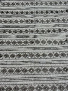 Grey Stripe Diamond Sequin Embroidered Silk Fabric
