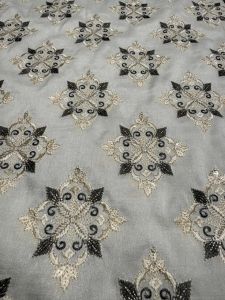 Grey Zari &AMP; Sequin Embroidered Barfi Fabric