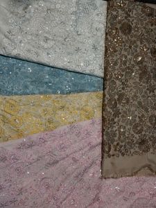 Multicolor Floral Mirror &AMP; Sequin Embroidered Royal Silk Fabric