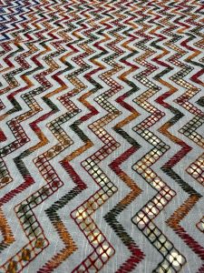 Multishade Zigzag Gold Sequin Embroidered Royal Silk Fabric