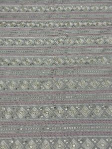 Pink &AMP; Grey Stripe Diamond Sequin Embroidered Silk Fabric
