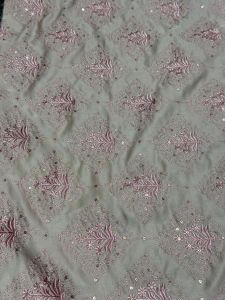 Pink Floral Diamond Sequin Embroidered Silk Fabric