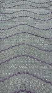 Purple Wave Sequin Embroidered Silk Fabric