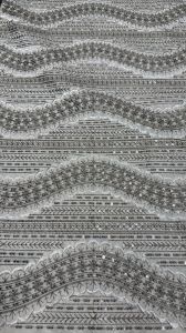 Silver Wavy Line Sequin Embroidered Silk Fabric