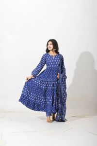Indigo Bloom Tiered Anarkali Set