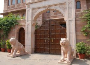 Beautiful Beige Marble Tiger Sculptures
