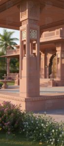 Carved Red Stone Pillars