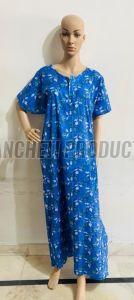 Blue Printed Ladies Cotton Nighty