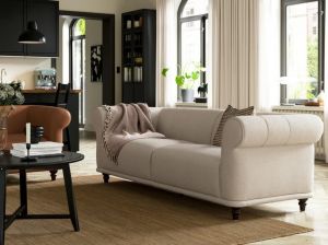 Traditional Style Fabric Sofa with Channel Backrest
