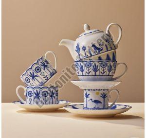Blue and White Ceramic Tea Kettle Set