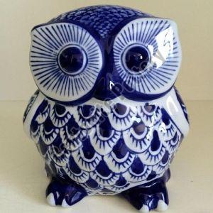 Blue and White Owl Shape Flower Pot