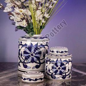 Blue and White Round Ceramic Flower Pot