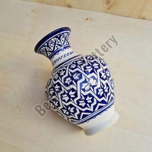 Blue Floral Cylindrical Ceramic Pottery Vase