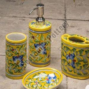 Yellow Hand Painted Ceramic Bathroom Set