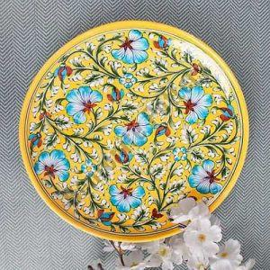 Yellow Printed Round Ceramic Dinner Plate
