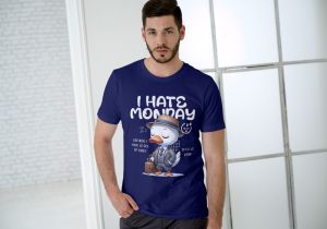 Blue Men Casual Wear Cotton Printed T-Shirt