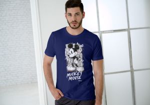 Blue Men Cotton Graphic T-Shirt