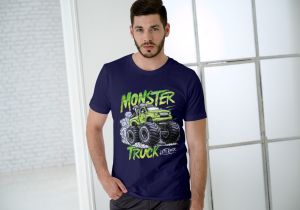 Dark Blue Men Summer Cotton Printed T-Shirt