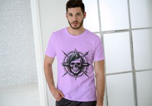 Purple Men Breathable Cotton Printed T-Shirt