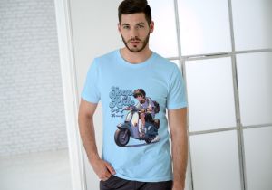 Sky Blue Men Printed Half Sleeve Cotton T-Shirt