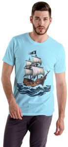 Sky Blue Men Soft Cotton Printed T Shirt