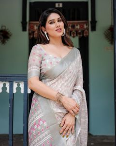 Printed Floral Linen Cotton Saree