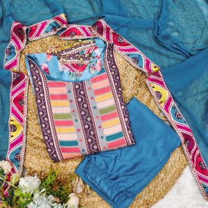 Embroidered Modal Satin Suit Set