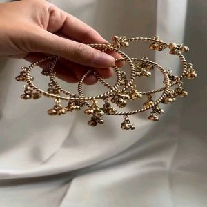Golden Metal Ghungroo Bangle Set