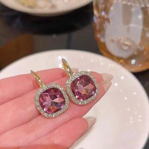 Pink Cubic Zirconia Drop Hook Earrings