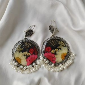 Round Designer Resin Flower Jhumka Earrings