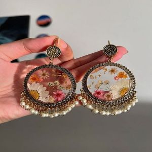 Round Floral Design Resin Jhumka Earrings