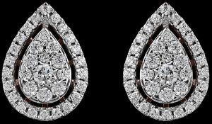 18k Gold Modern Architectural Diamond Cluster Earrings