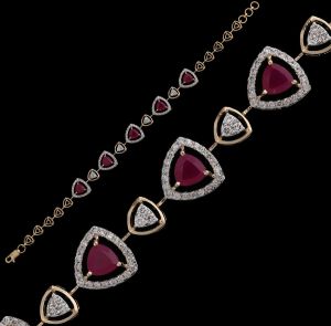 18k Gold Oval Ruby and Diamond Halo Bracelet