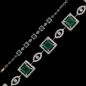18k Gold Square Cut Emerald Diamond Bracelet