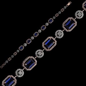 18k Rose Gold Emerald Cut Sapphire Diamond Bracelet