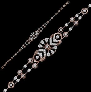 18k Rose Gold Geometric Diamond Link Bracelet