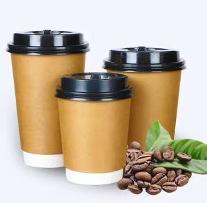 Disposable Kraft Paper Hot Beverage Cup with Black Sip Lid