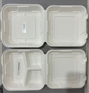 Sugarcane Bagasse 3 Compartment Clamshell Food Box